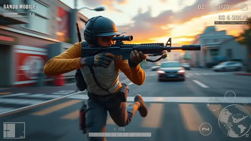 Personaje de PUBG corriendo y apuntando