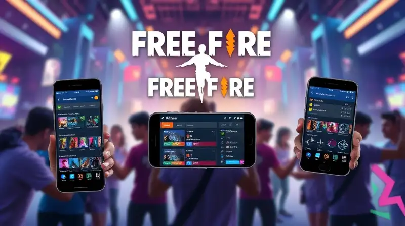 Logo Free Fire y jugadores gestionando clanes