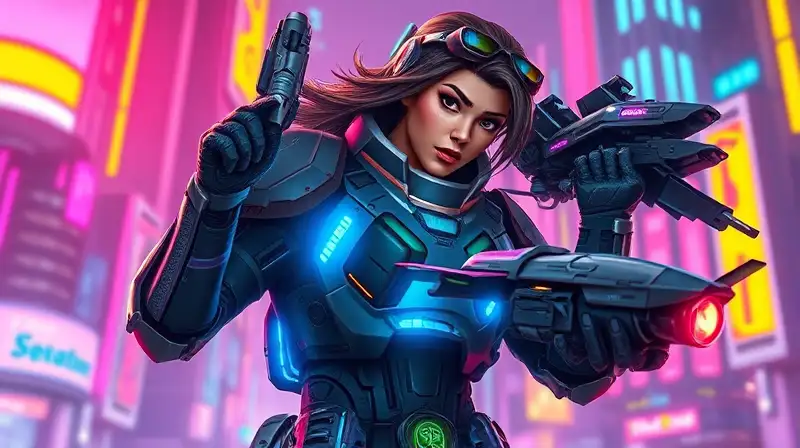 Karla futurista con armadura y tecnología brillante