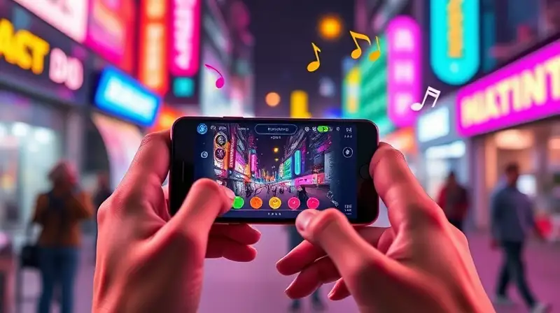 Manos juegan ritmo en smartphone vibrante