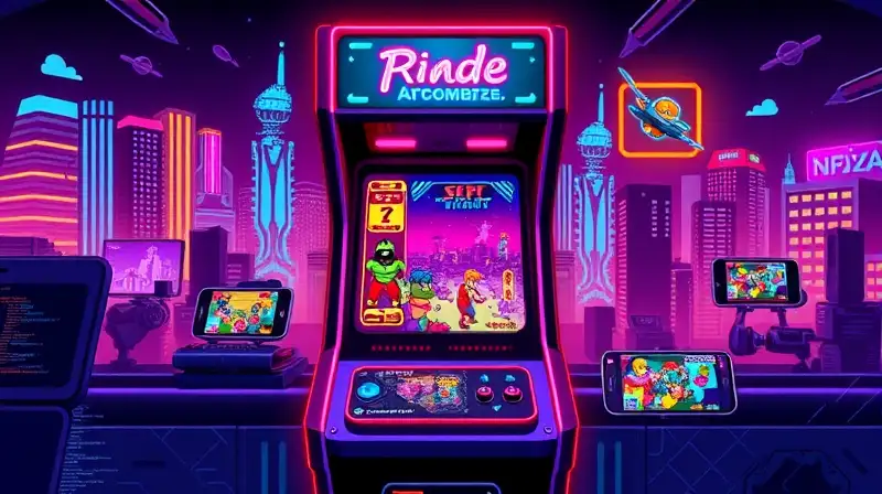 Máquina arcade retro con luces neón vibrantes