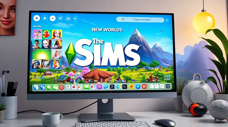 Pantalla de Sims con mundos coloridos vibrantes