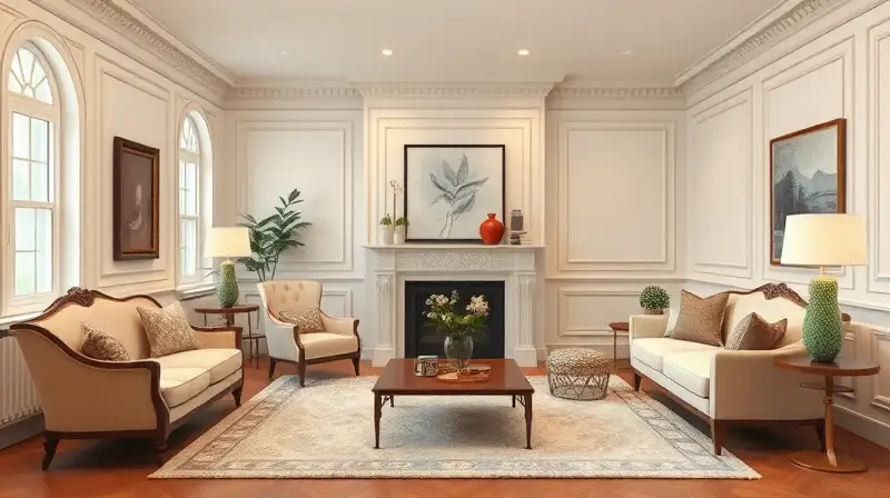Habitación elegante combina estilos clásico y moderno