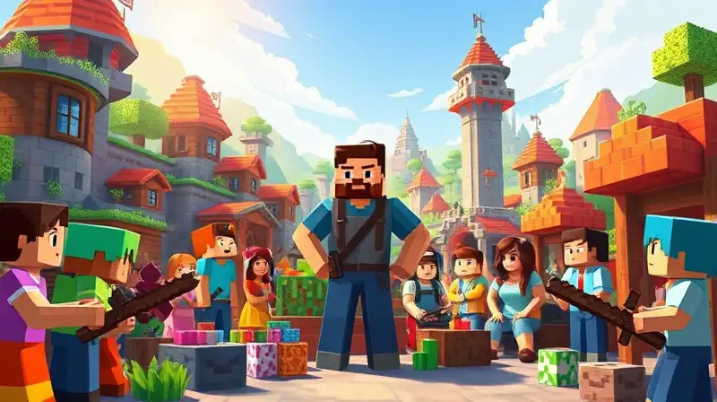 Comunidad Minecraft unida en vibrante aldea