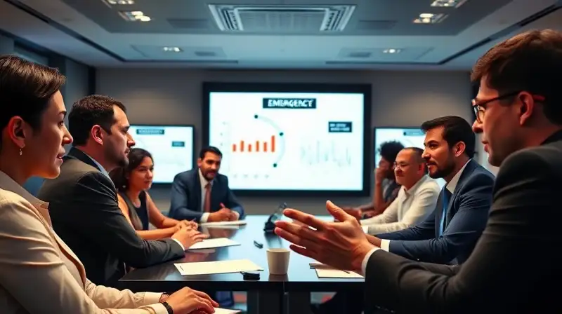 Equipo diverso discutiendo crisis con intensidad