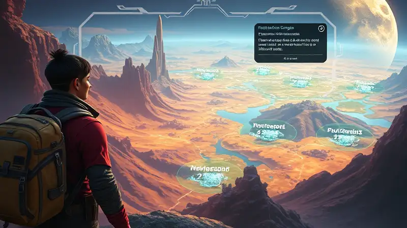 Explorador futurista en paisajes extraterrestres dinámicos