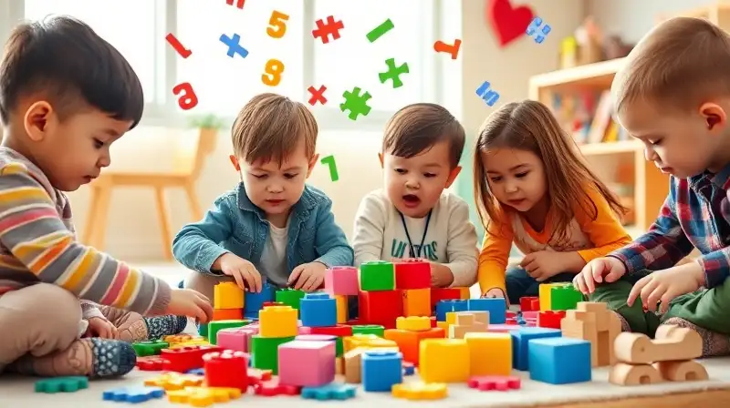 Niños aprenden jugando con bloques y símbolos