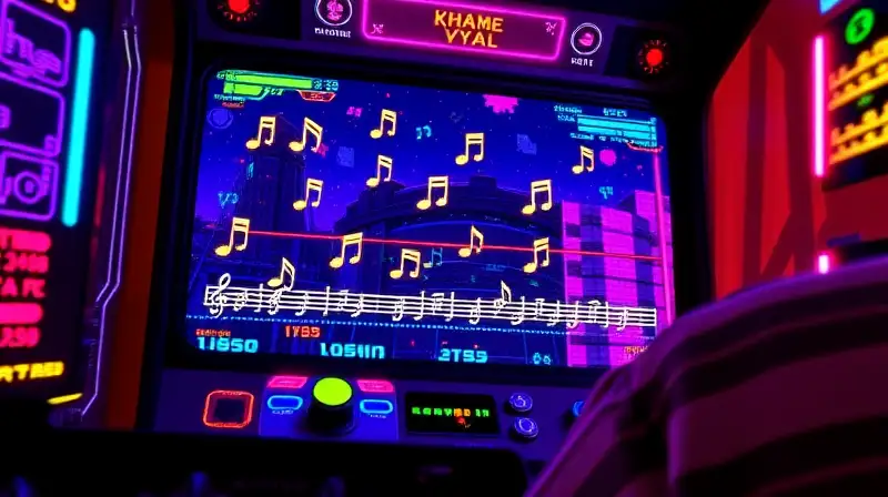 Interfaz colorida de juego rítmico retro