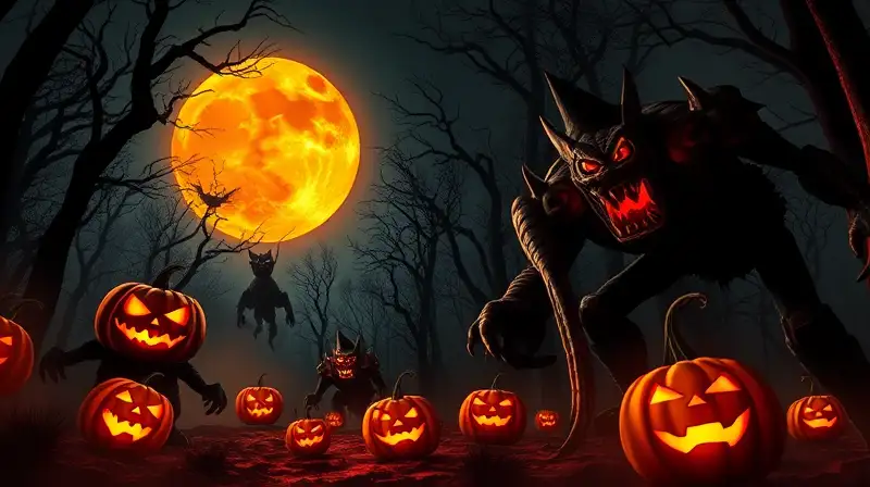 Noche de Halloween con criaturas terroríficas