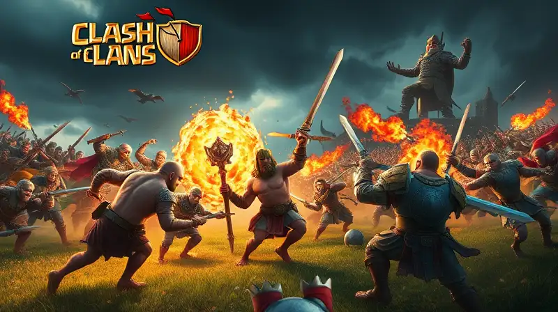 Batalla épica medieval con héroes combatiendo
