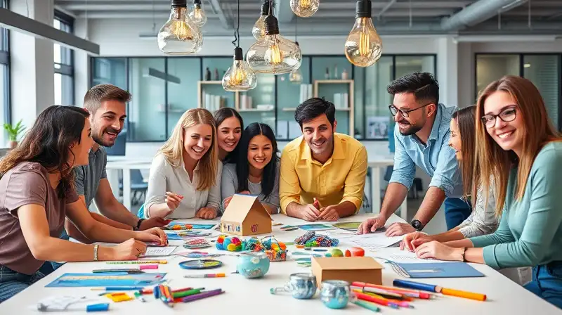 Equipo creativo colaborando en oficina moderna