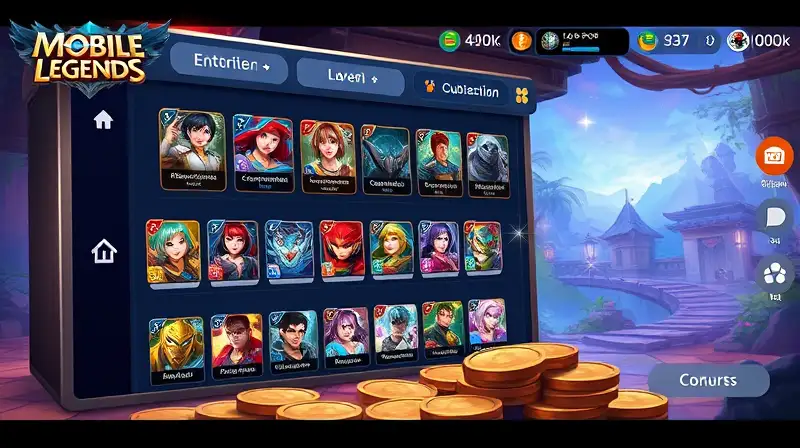 Tienda colorida de Mobile Legends con monedas