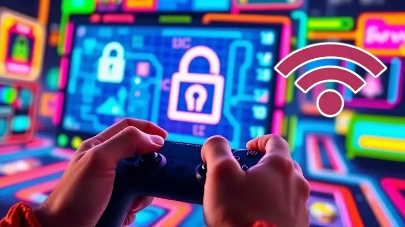 Gamer concentrado en un juego futurista brillante