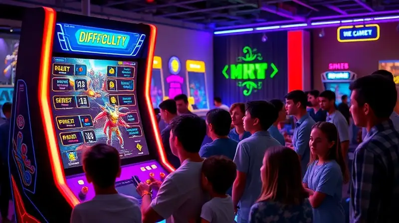 Máquina arcade moderna con jugadores diversos