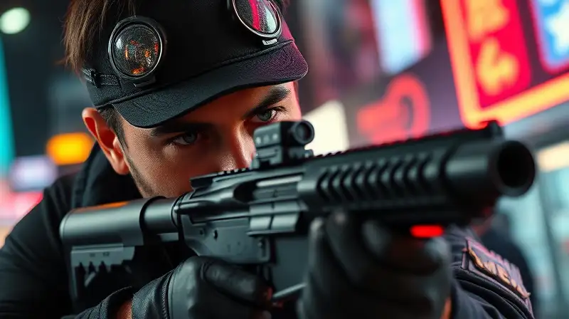 Agente de Valorant en combate urbano futurista