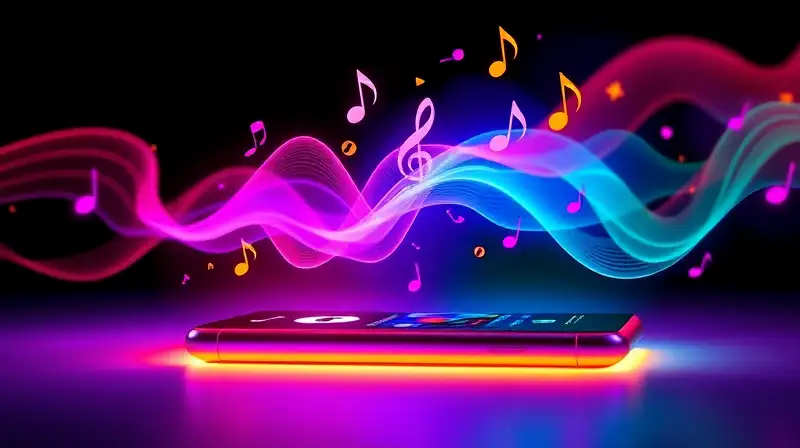 Notas musicales y sonido vibrante en smartphone
