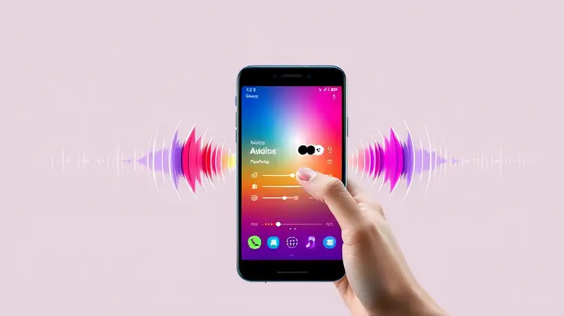 Smartphone ajustando audio con diseño vibrante