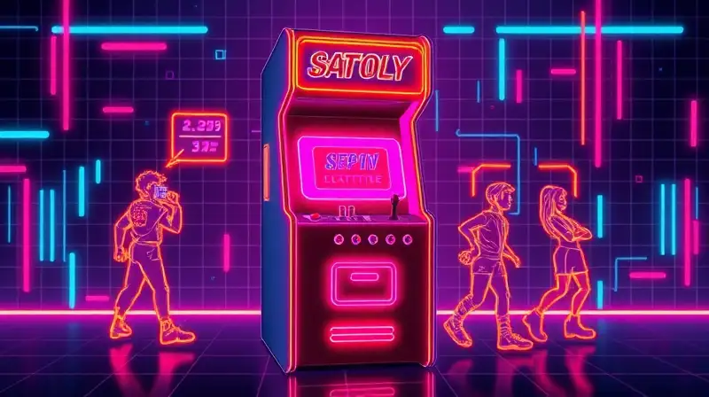 Arcade retro 3D neón estilo cyberpunk