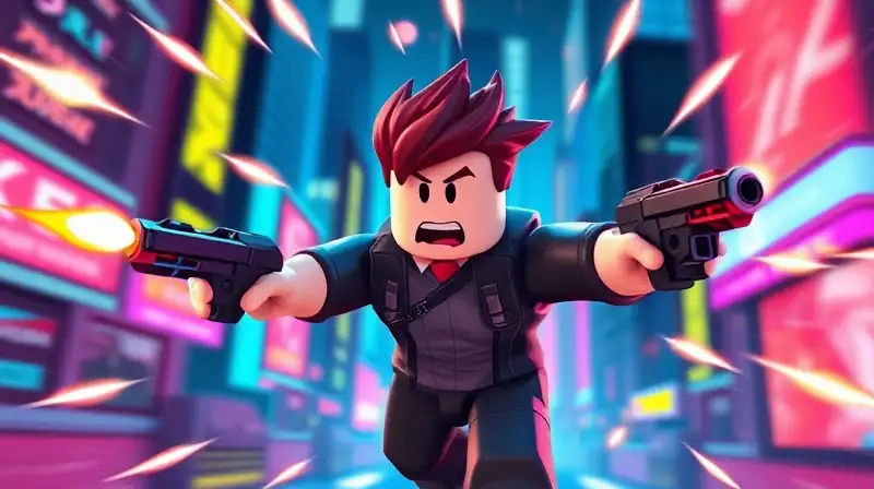 Personaje de Roblox esquiva balas futurista