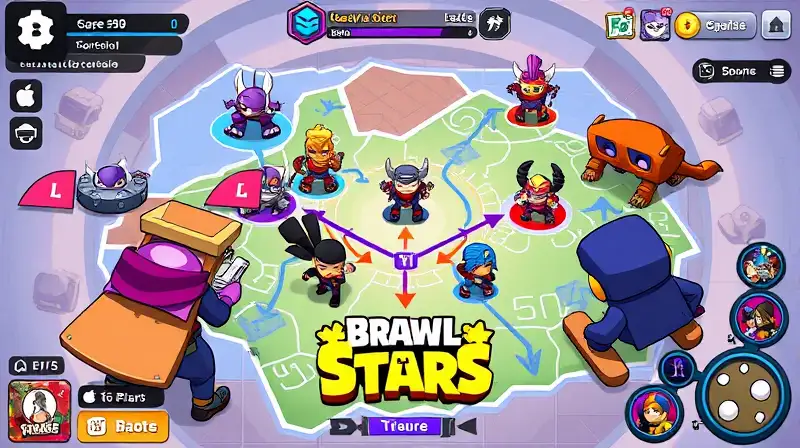 Personajes de Brawl Stars coordinan estrategia dinámica