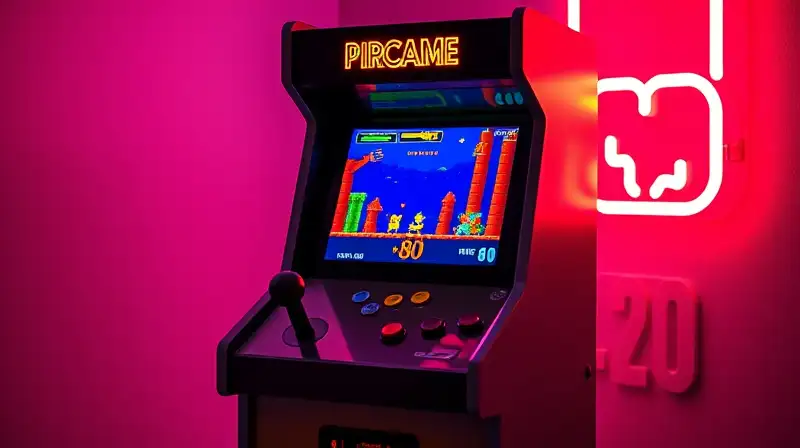 Máquina arcade clásica con estilo retro pixelado