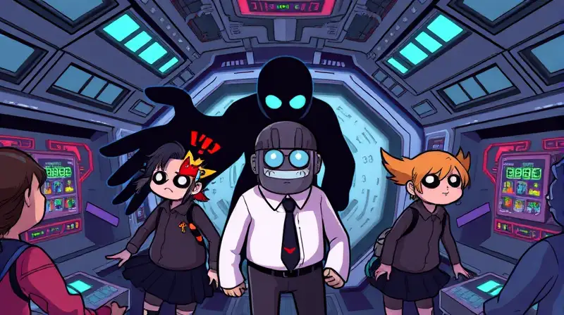 Personajes de Among Us en nave tensa