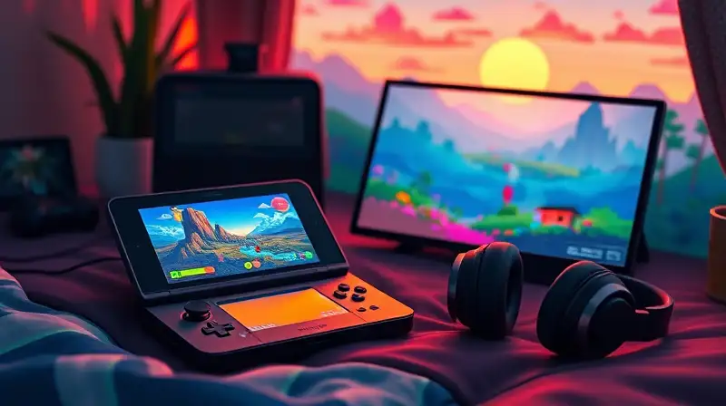 Setup de juego acogedor con luz cálida