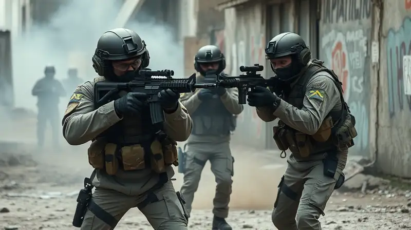 Soldados entrenan armas en entorno urbano
