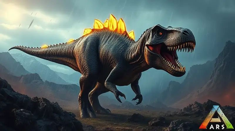Dinosaurio feroz combate en paisaje prehistórico