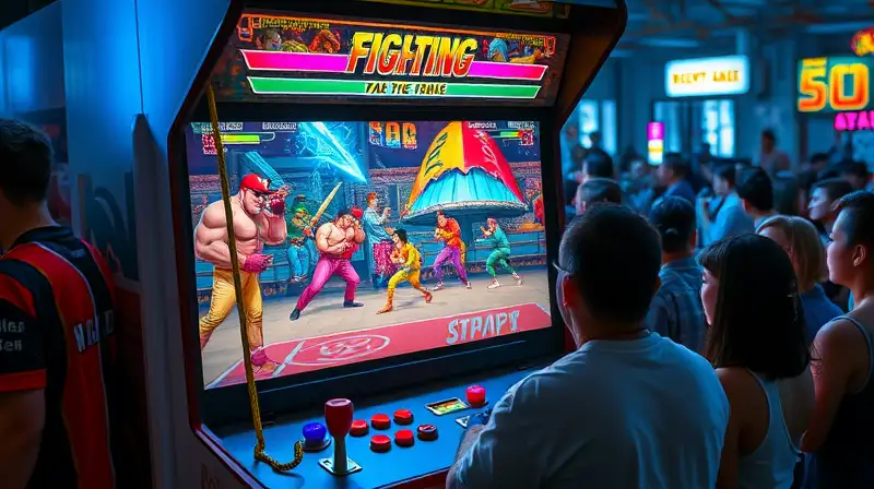 Máquina arcade retro con juego de pelea