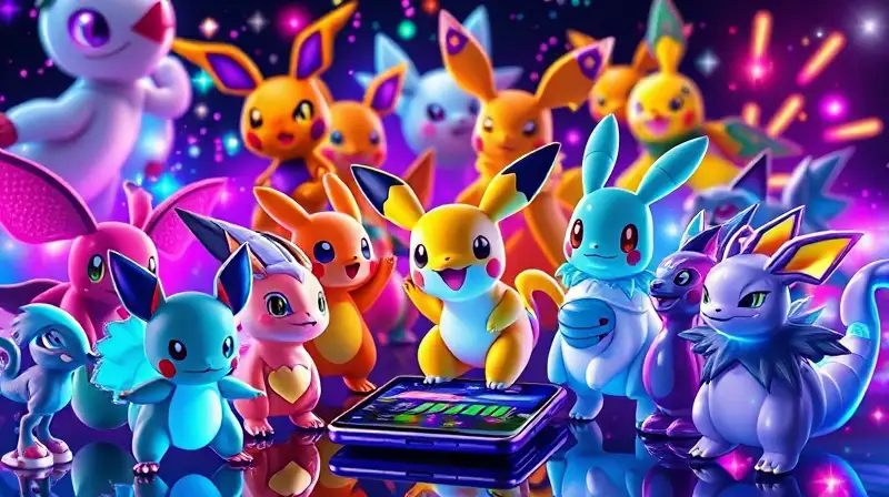 Pokémon brillantes y tecnología futurista vibrante