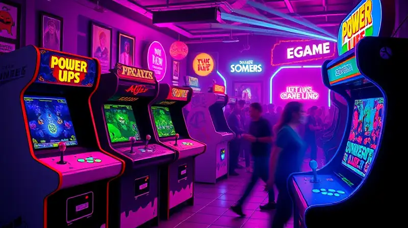 Máquinas arcade clásicas con arte retro vibrante