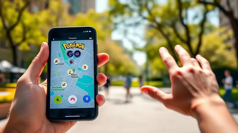 Jugador emocionado usando Pokémon GO afuera