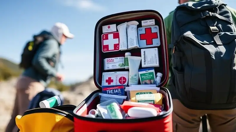 Mochilas abiertas con botiquines y suministros