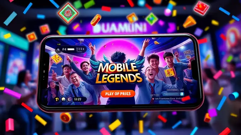 Teléfono muestra Mobile Legends con celebración vibrante