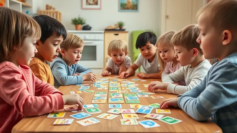 Niños diversos juegan y aprenden juntos