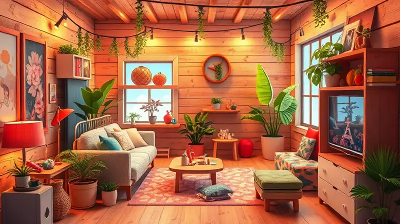 Muebles coloridos y fantasía acogedora combinados