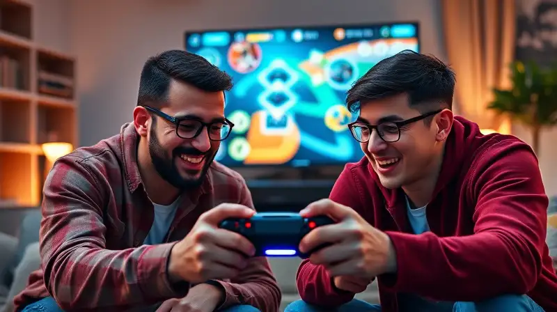 Dos jugadores intensos con controlador futurista
