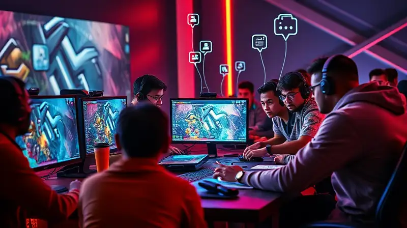 Jugadores diversos planifican estrategia en ambiente moderno