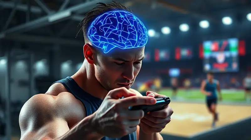 Atleta concentrado entre deporte y juego virtual