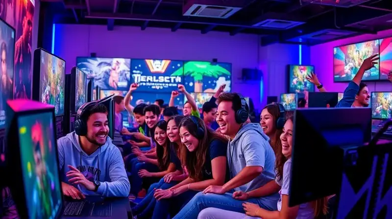 Jugadores diversos juegan juntos en ambiente vibrante