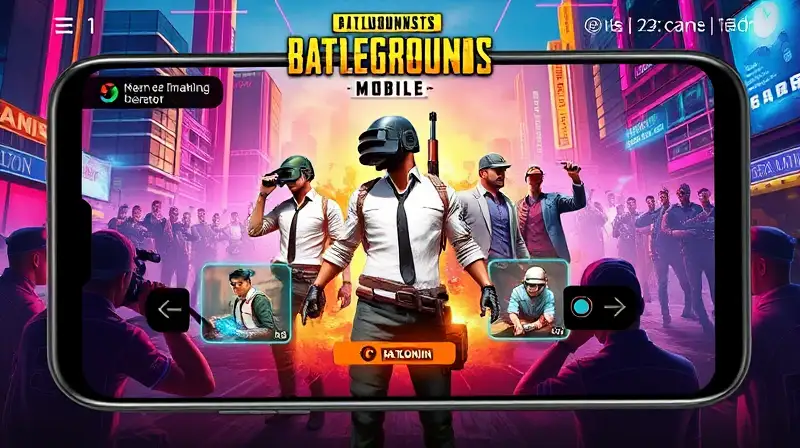 Interfaz futurista de juego móvil en ciudad cyberpunk
