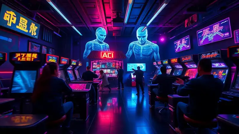 Sala arcade futurista con combate holográfico