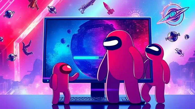 Personajes de Among Us frente a pantalla futurista