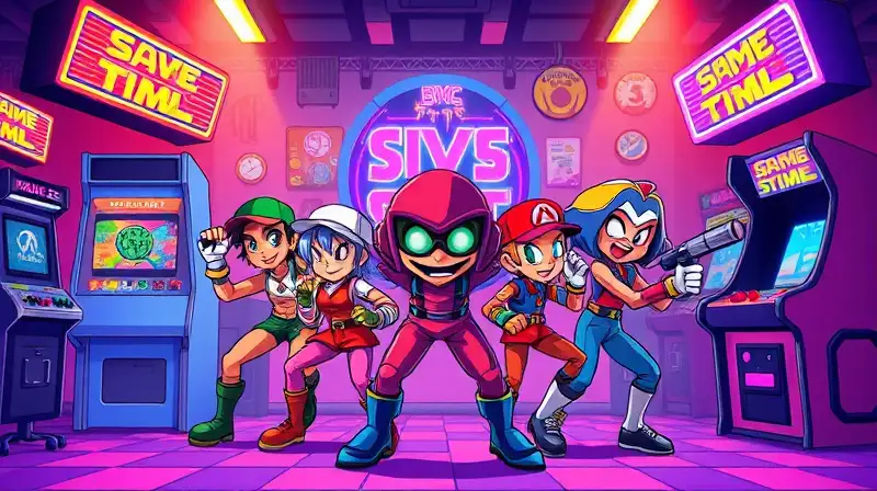 Personajes arcade vibrantes con estilo retro