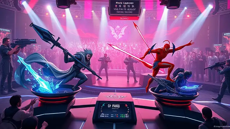 Arena futurista con jugadores y hologramas
