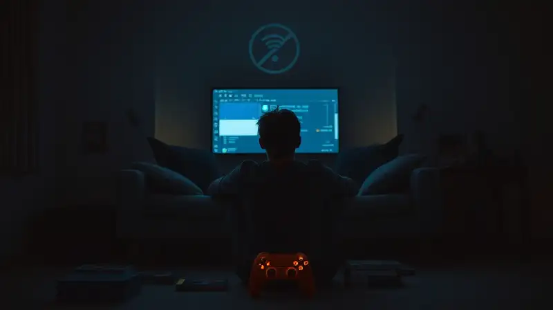 Gamer frustrado en oscuridad sin internet