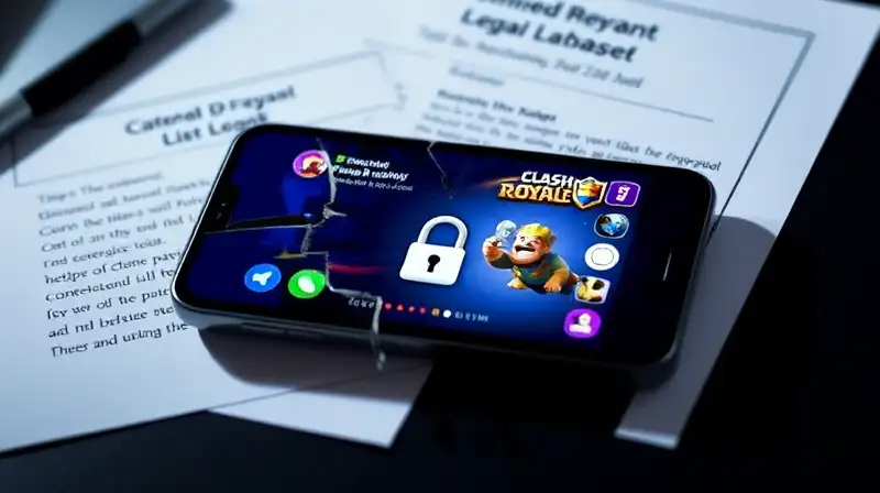Smartphone con Clash Royale modificado y documentos