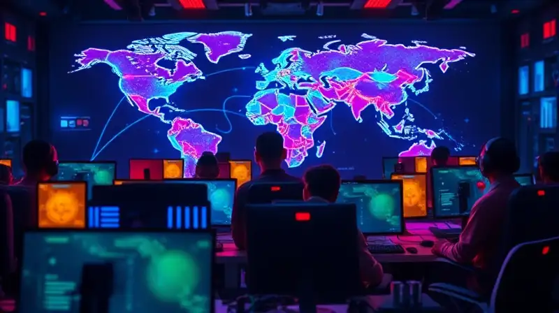 Jugadores conectados en mundo digital futurista