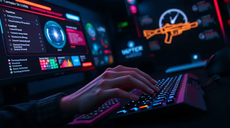 Gamer concentrado ajusta mouse en ambiente futurista